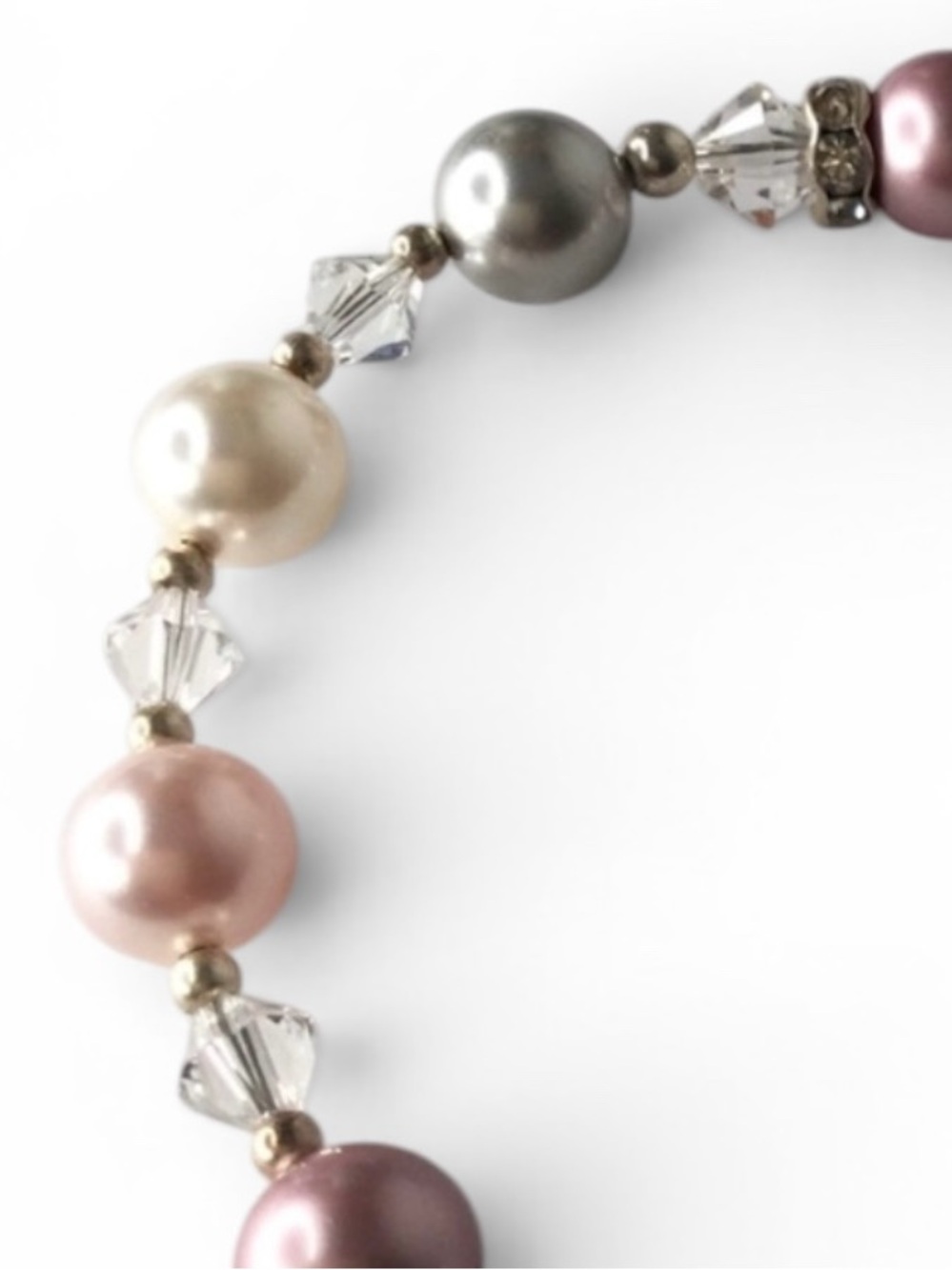 Handmade Dainty Glass Pearls & Crystal Beaded Bracelet - Picture 6 of 13